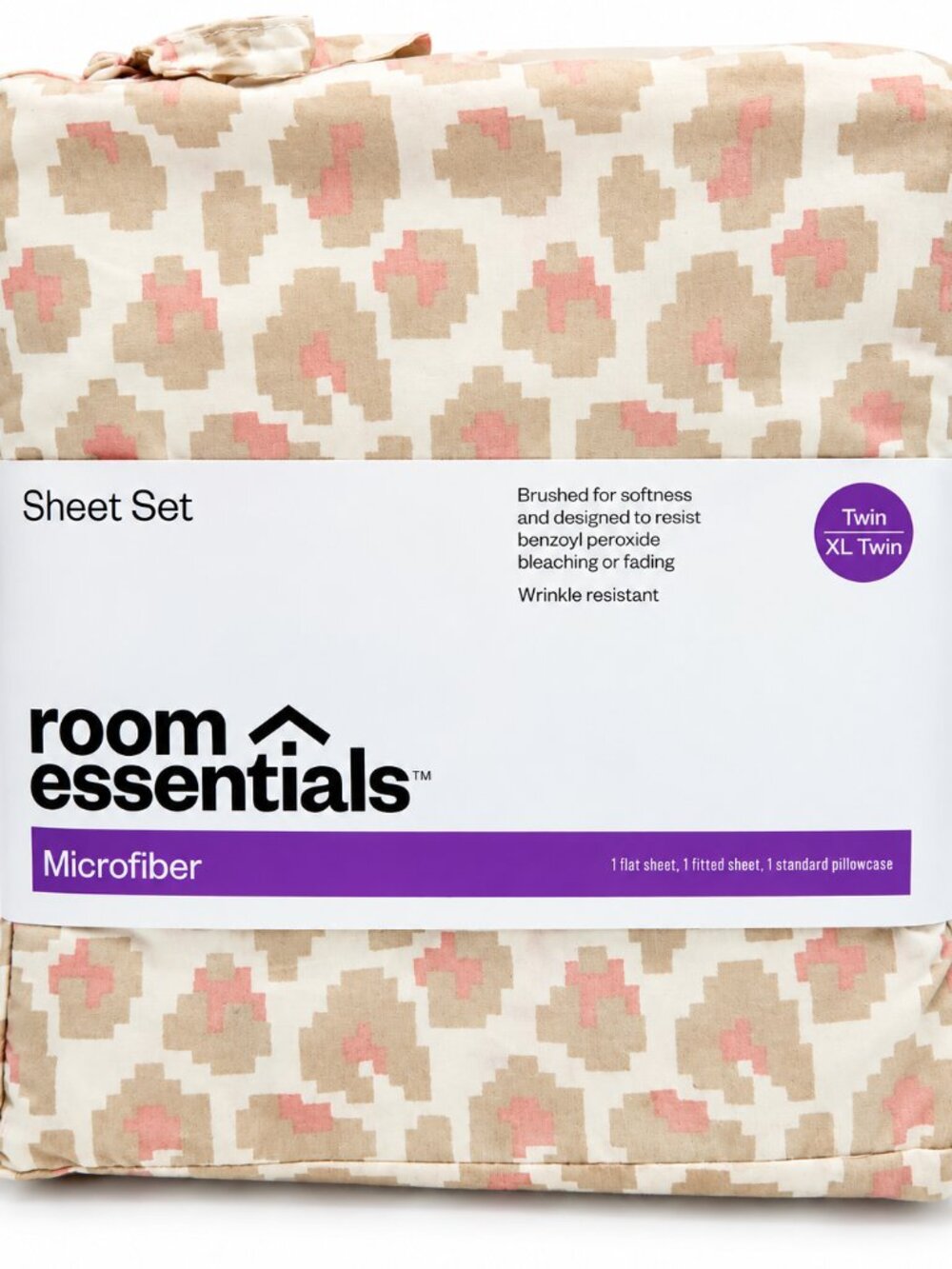 Room Essentials Microfiber Twin/XL Twin Sheet Set – Beige & Blush Geometric Prin
